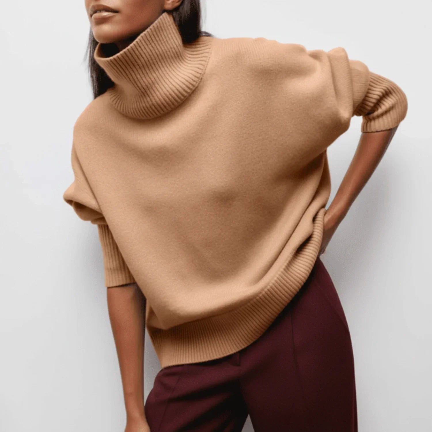 Isla | Women's Oversized Turtleneck Sweater Light Blue Short Sleeve