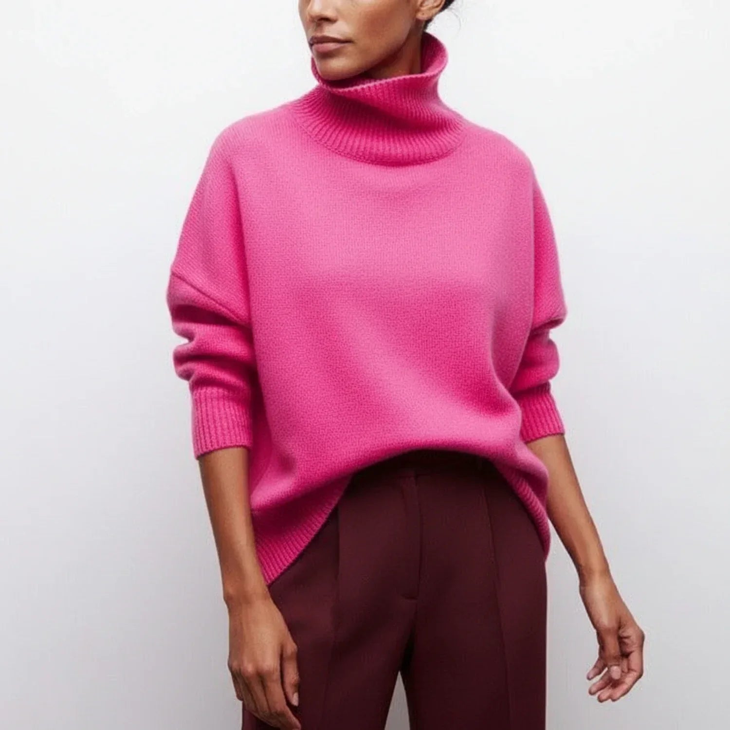 Isla | Women's Oversized Turtleneck Sweater Light Blue Short Sleeve