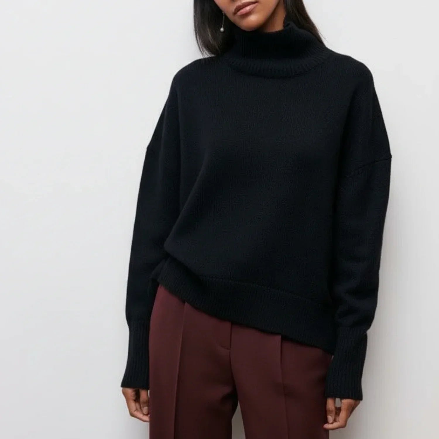 Isla | Women's Oversized Turtleneck Sweater Light Blue Short Sleeve