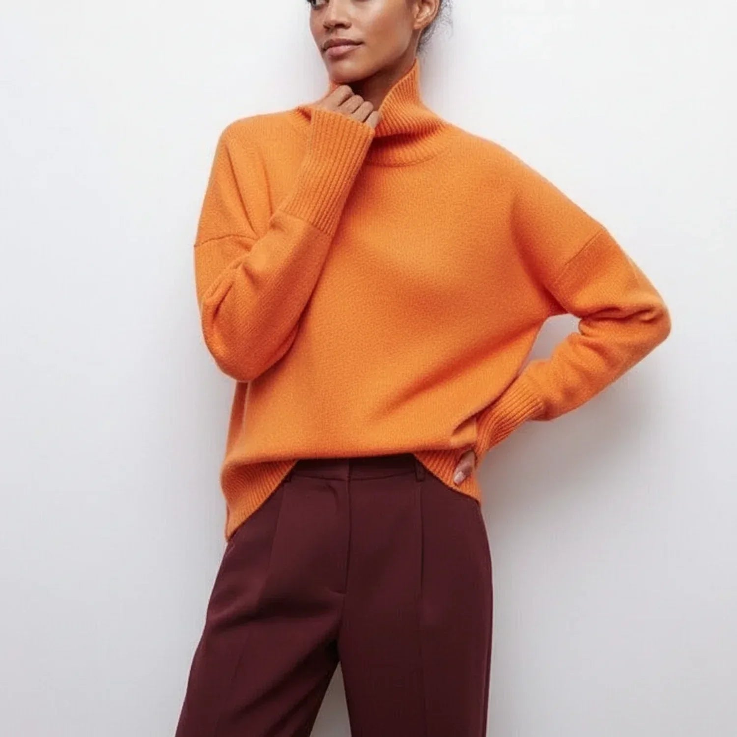 Isla | Women's Oversized Turtleneck Sweater Light Blue Short Sleeve