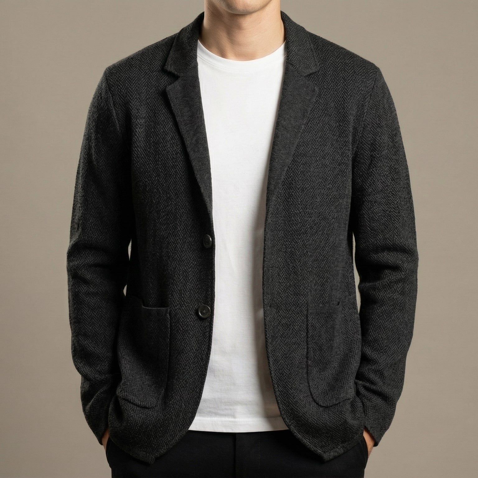 Ash | Men's Casual Knit Blazer Cream Two Button