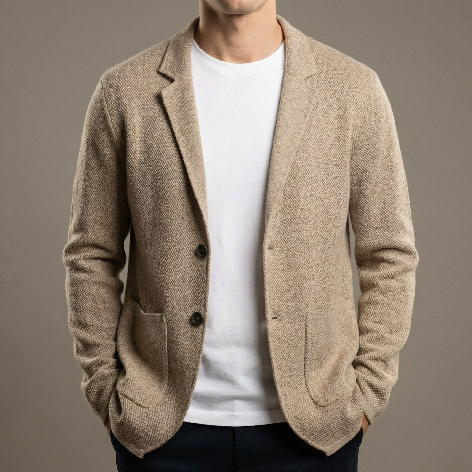 Ash | Men's Casual Knit Blazer Cream Two Button