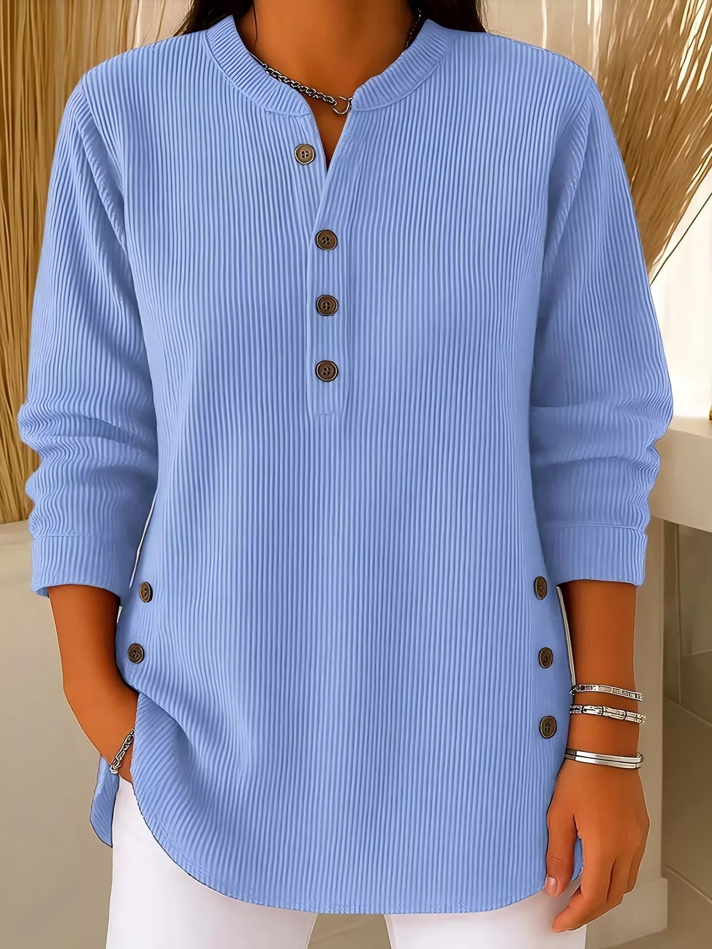Ada | Women's Ribbed Button Up Tunic Top Black