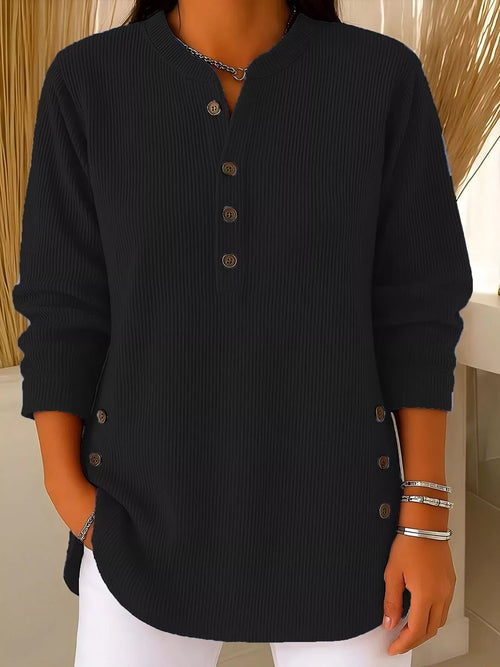Dama Washington Ada women's ribbed button up tunic top black - front view