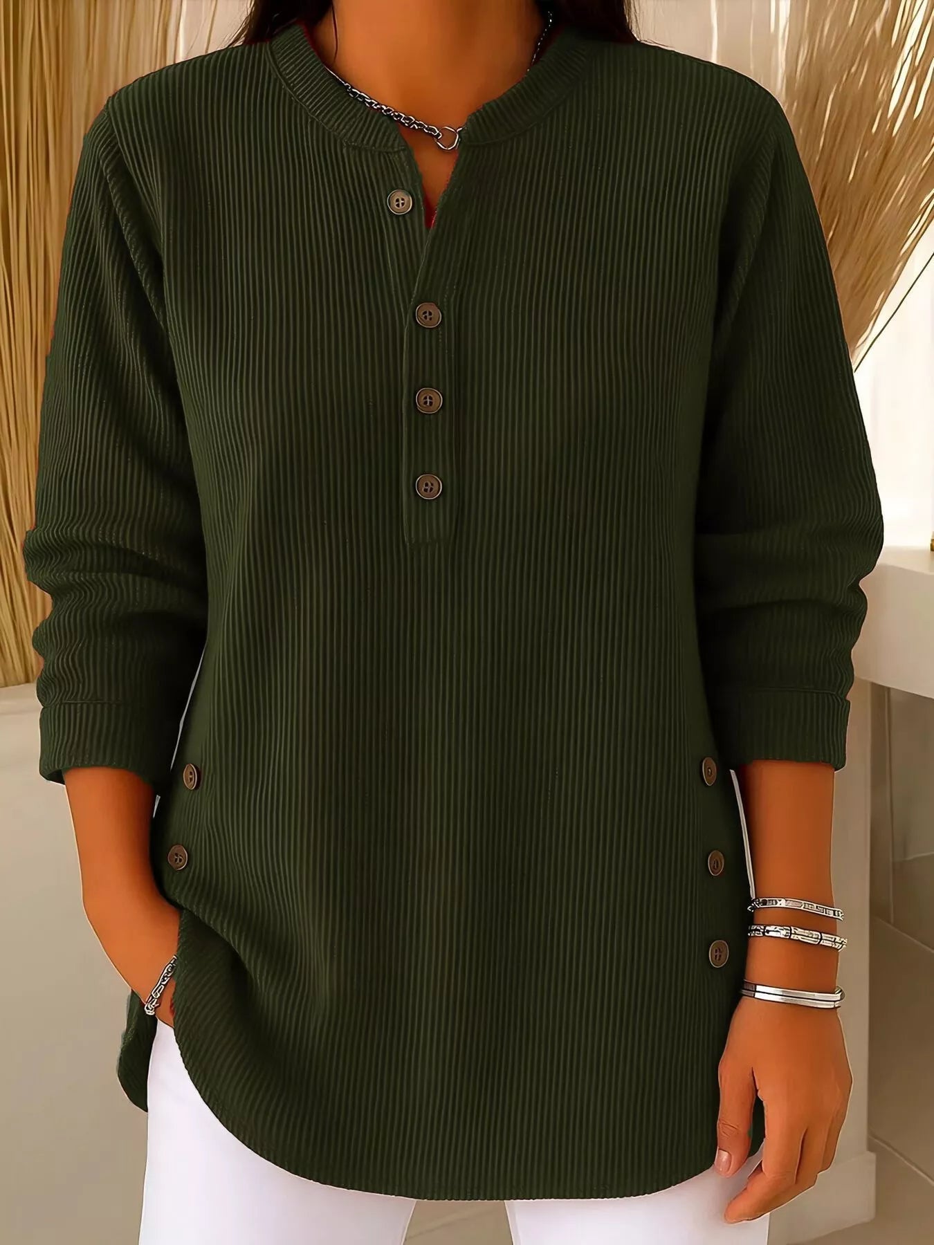 Ada | Women's Ribbed Button Up Tunic Top Black