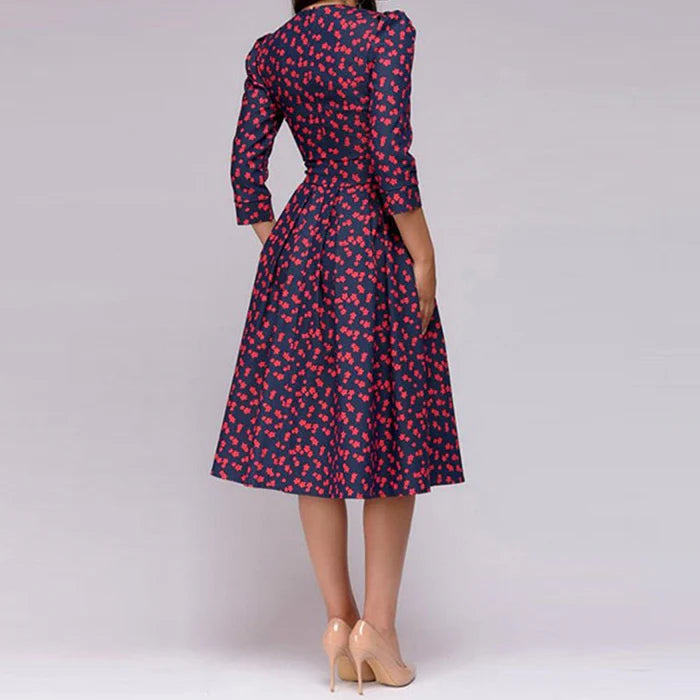 Aria | Women's Floral Midi Dress Cream Puff Sleeve