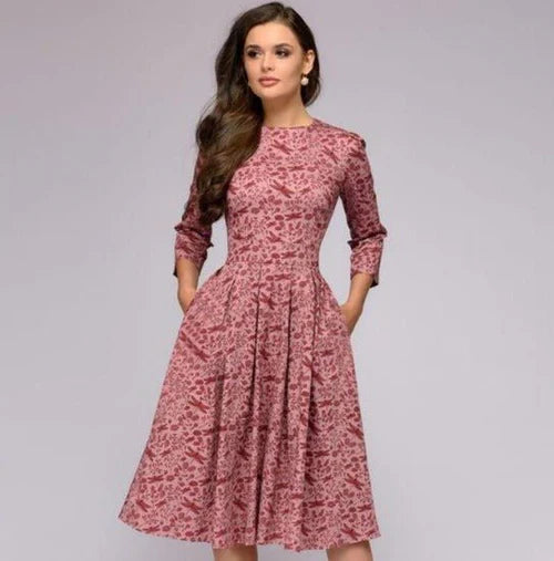 Aria | Women's Floral Midi Dress Cream Puff Sleeve