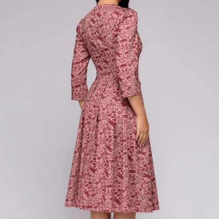 Aria | Women's Floral Midi Dress Cream Puff Sleeve