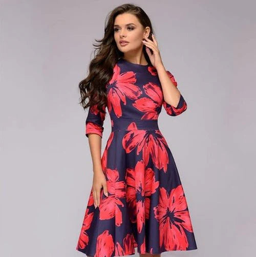Aria | Women's Floral Midi Dress Cream Puff Sleeve