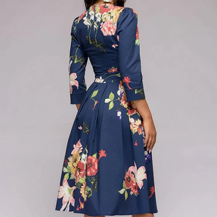 Aria | Women's Floral Midi Dress Cream Puff Sleeve