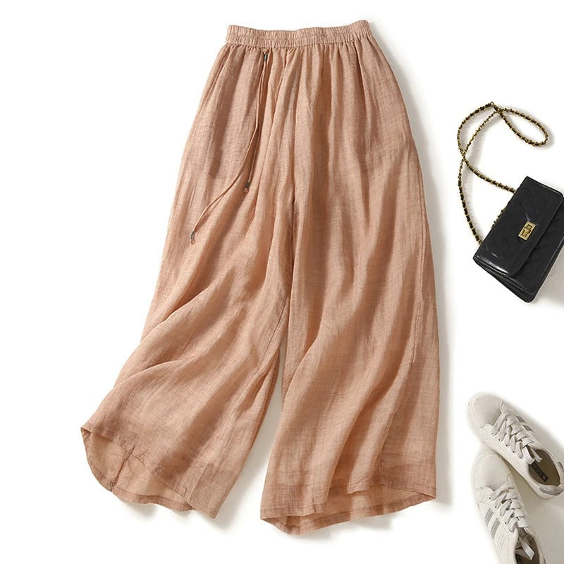 Faye | Women's Linen Palazzo Pants Green Wide Leg