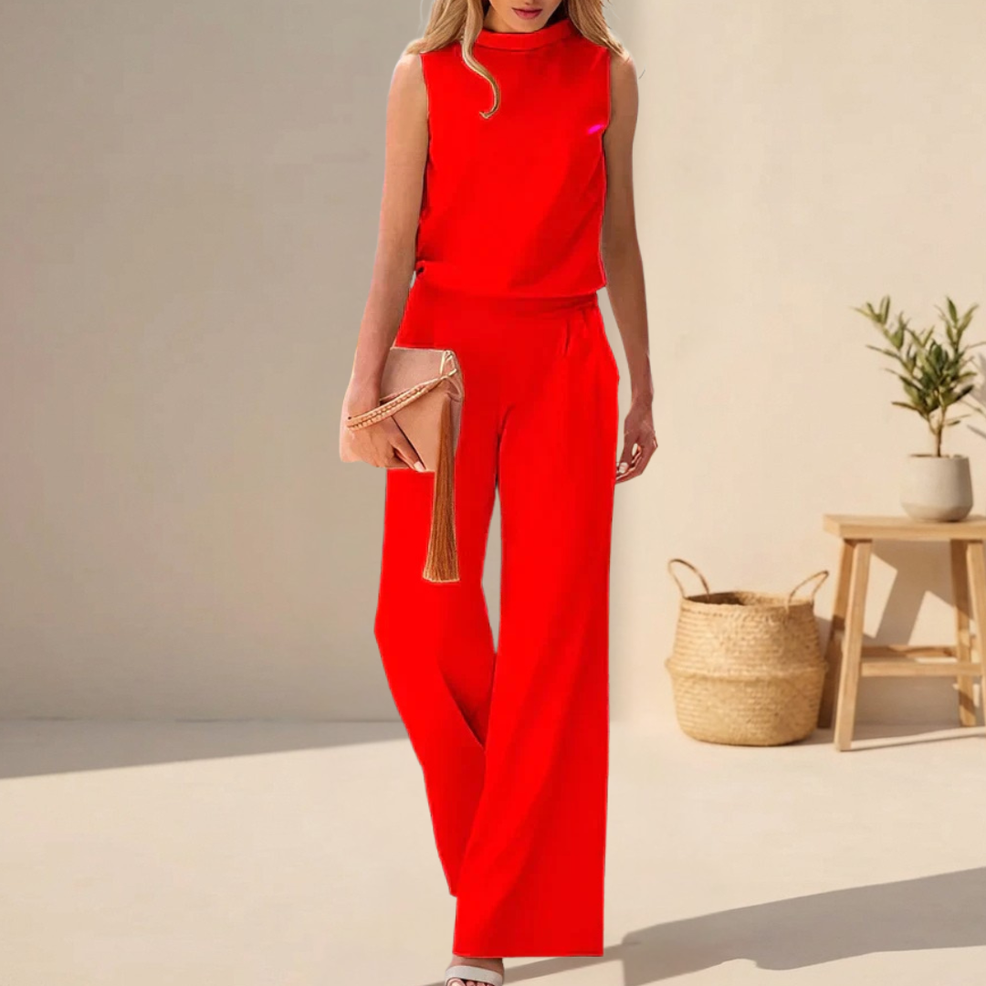 Sable | Women's Wide Leg Pants Cream Sleeveless Lounge Set