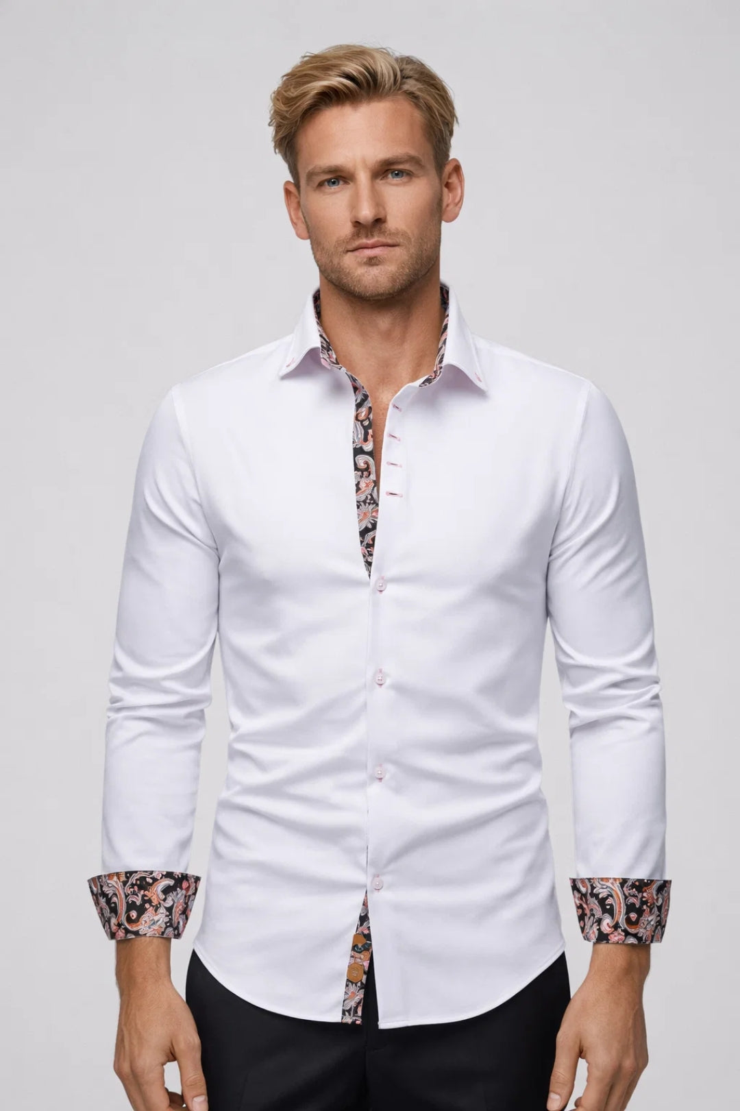 Voss | Men's Long Sleeve Dress Shirt White Button Down