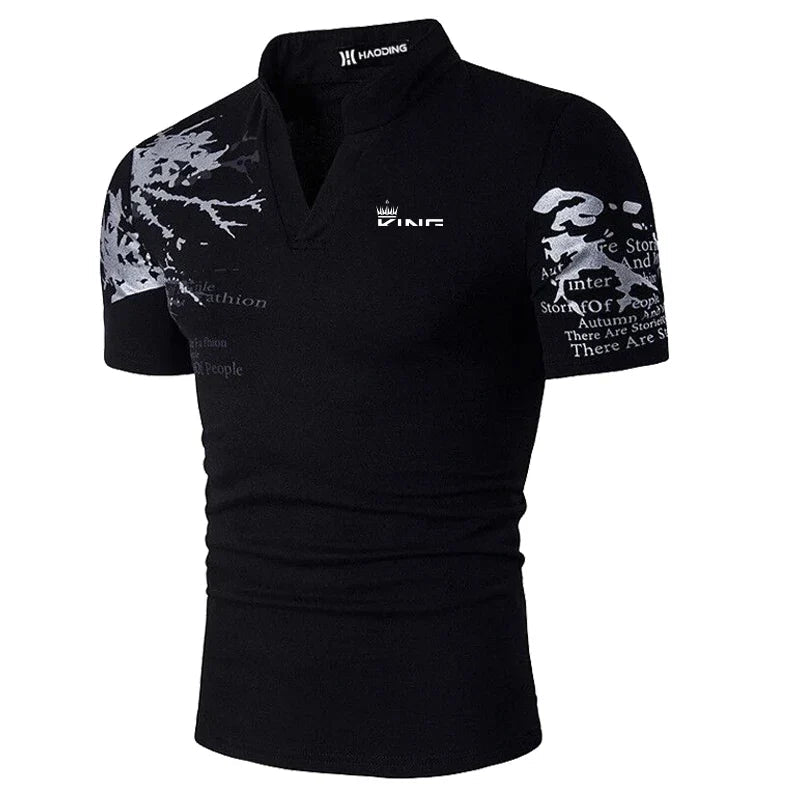 Axel | Men's Polo Shirt Red Graphic Print V Neck