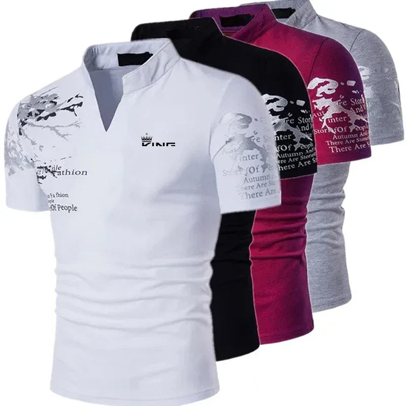Axel | Men's Polo Shirt Red Graphic Print V Neck