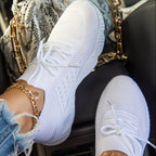 Dama Washington Luisa women's lace up sneakers white mesh comfort fit - front view