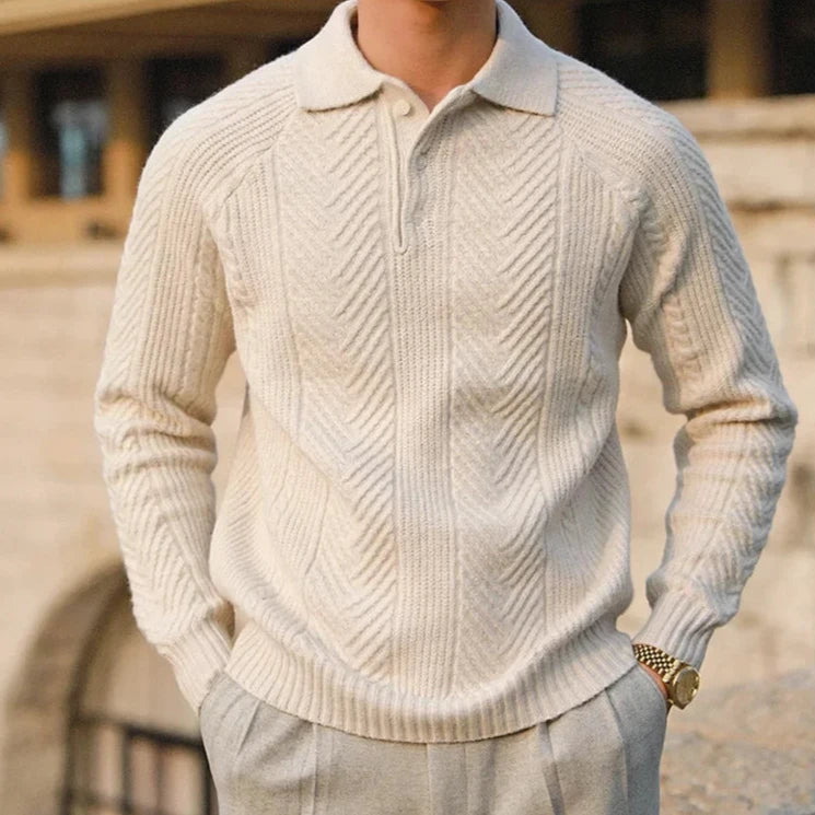 Rex | Men's Cable Knit Polo Shirt Cream