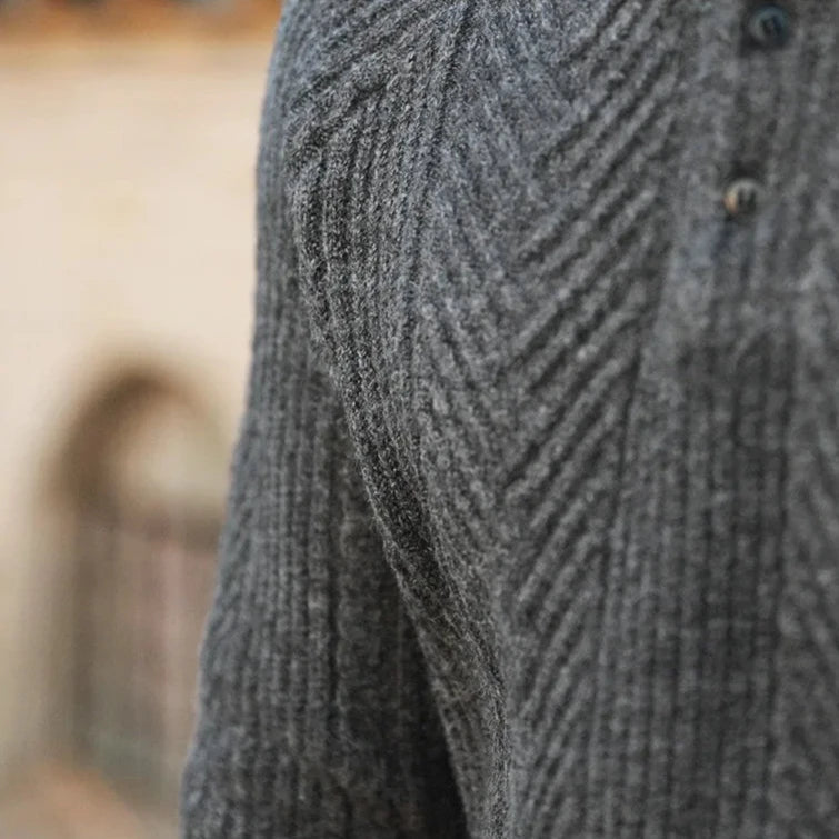 Rex | Men's Cable Knit Polo Shirt Cream