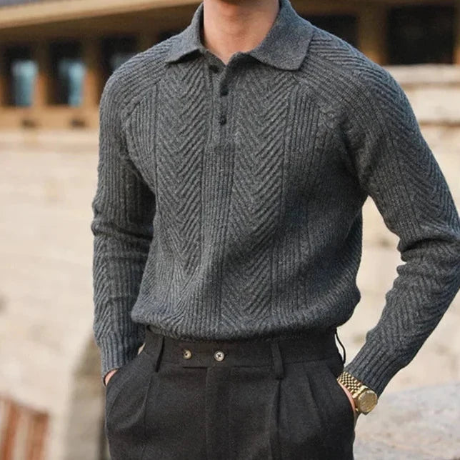 Rex | Men's Cable Knit Polo Shirt Cream