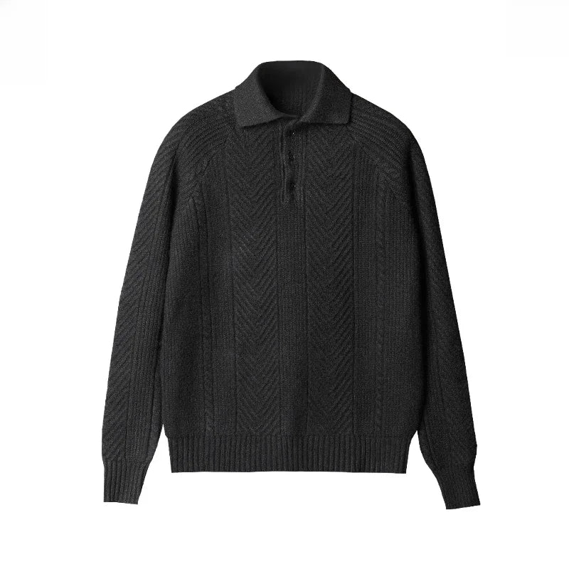 Rex | Men's Cable Knit Polo Shirt Cream