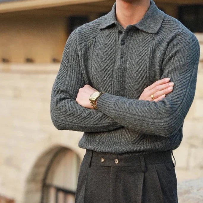 Rex | Men's Cable Knit Polo Shirt Cream