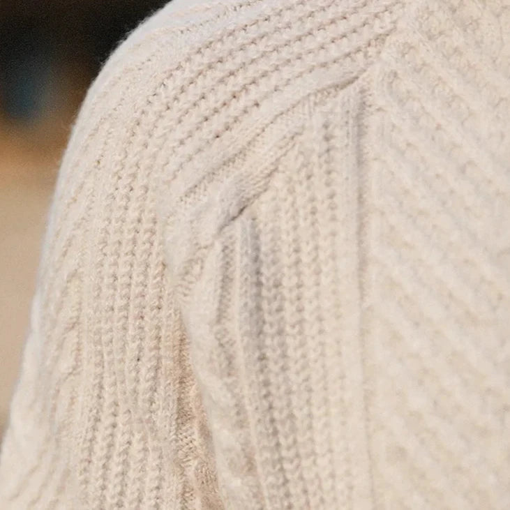 Rex | Men's Cable Knit Polo Shirt Cream