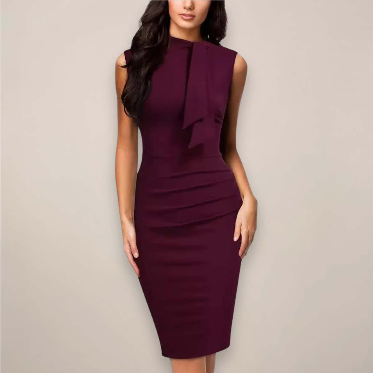 Ayla | Women's Bodycon Midi Dress Burgundy Ruched Detail