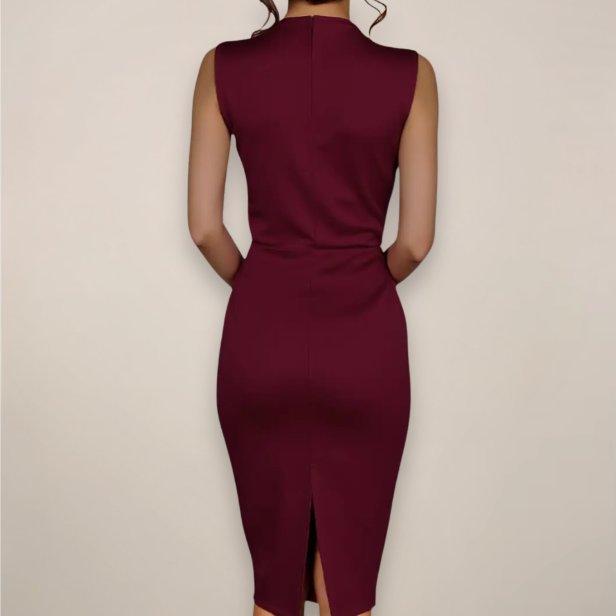 Ayla | Women's Bodycon Midi Dress Burgundy Ruched Detail