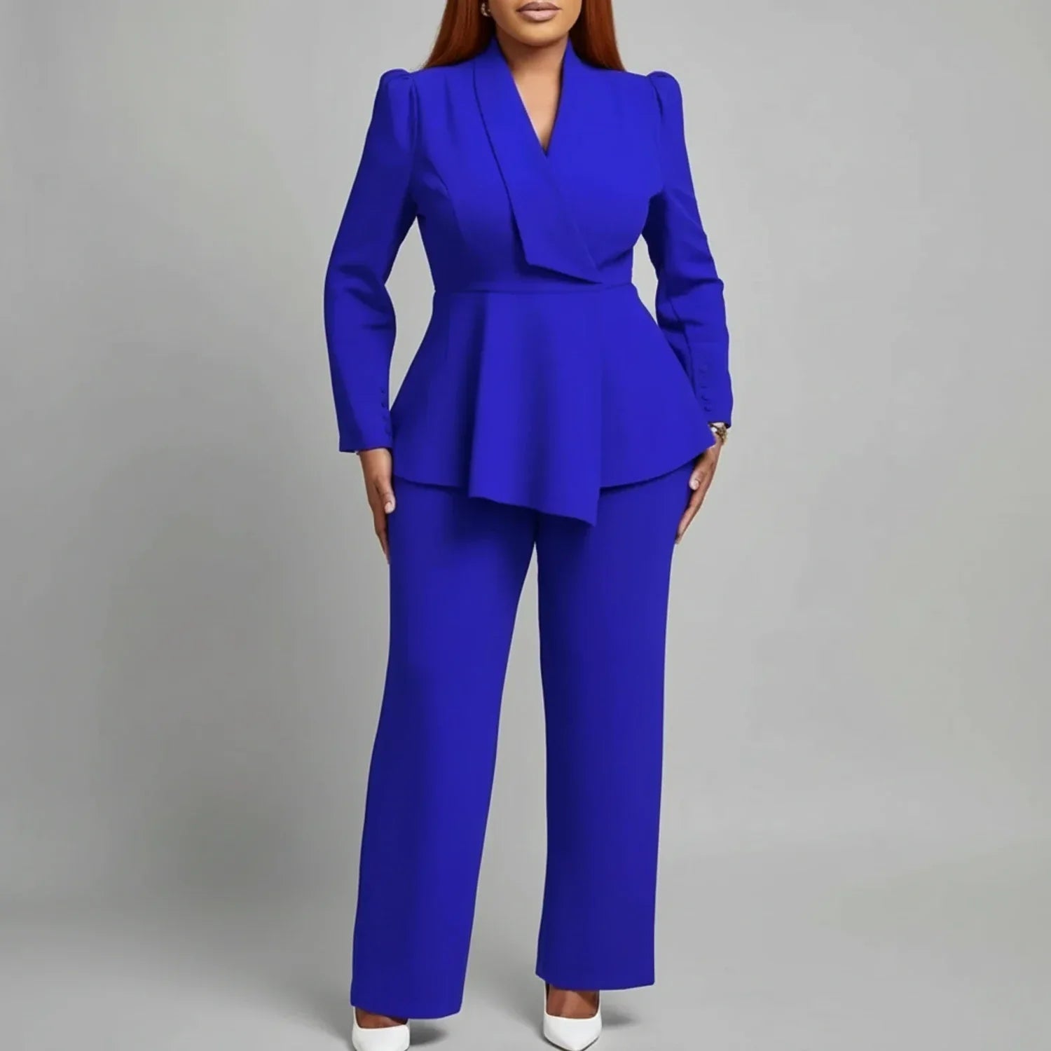 Maren | Women's Tailored Blazer Cream Peplum Pant Suit