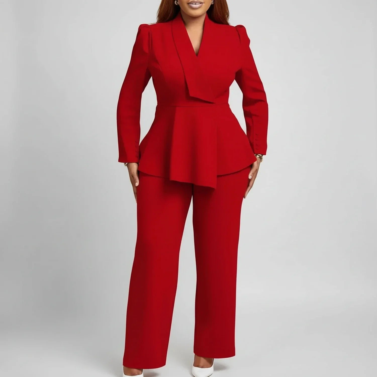 Maren | Women's Tailored Blazer Cream Peplum Pant Suit