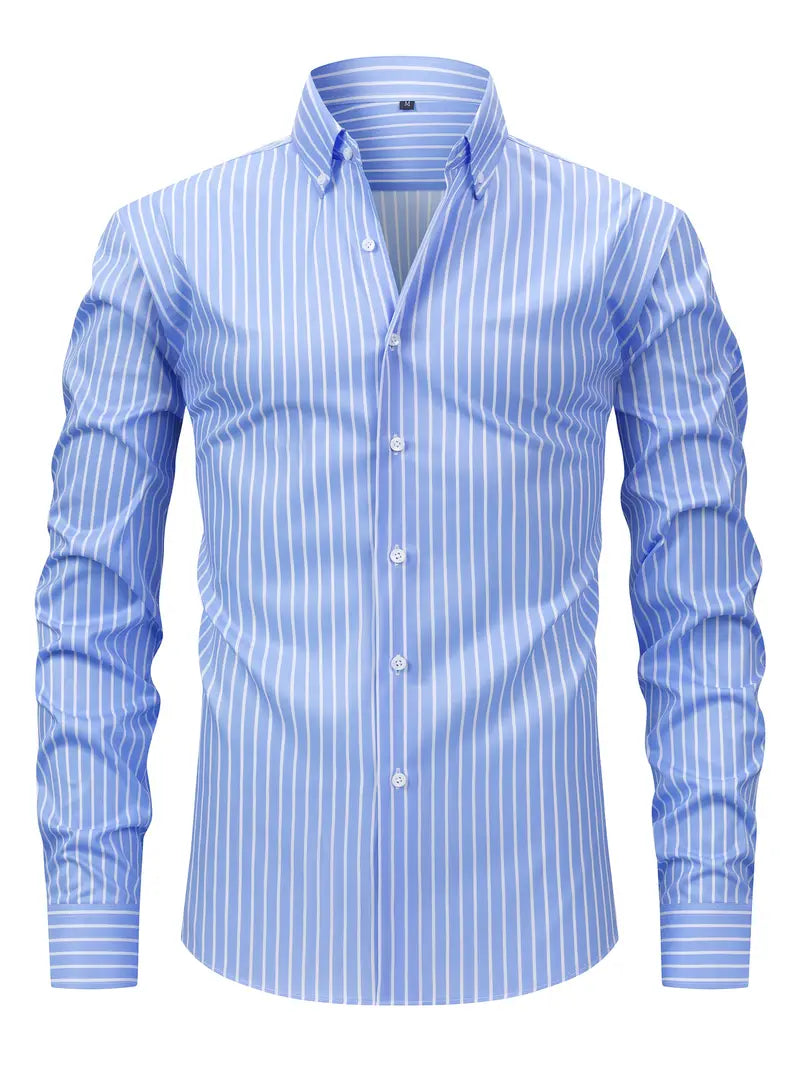 Axel | Men's Light Blue Striped Oxford Dress Shirt Long Sleeve