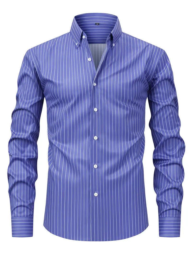 Axel | Men's Light Blue Striped Oxford Dress Shirt Long Sleeve