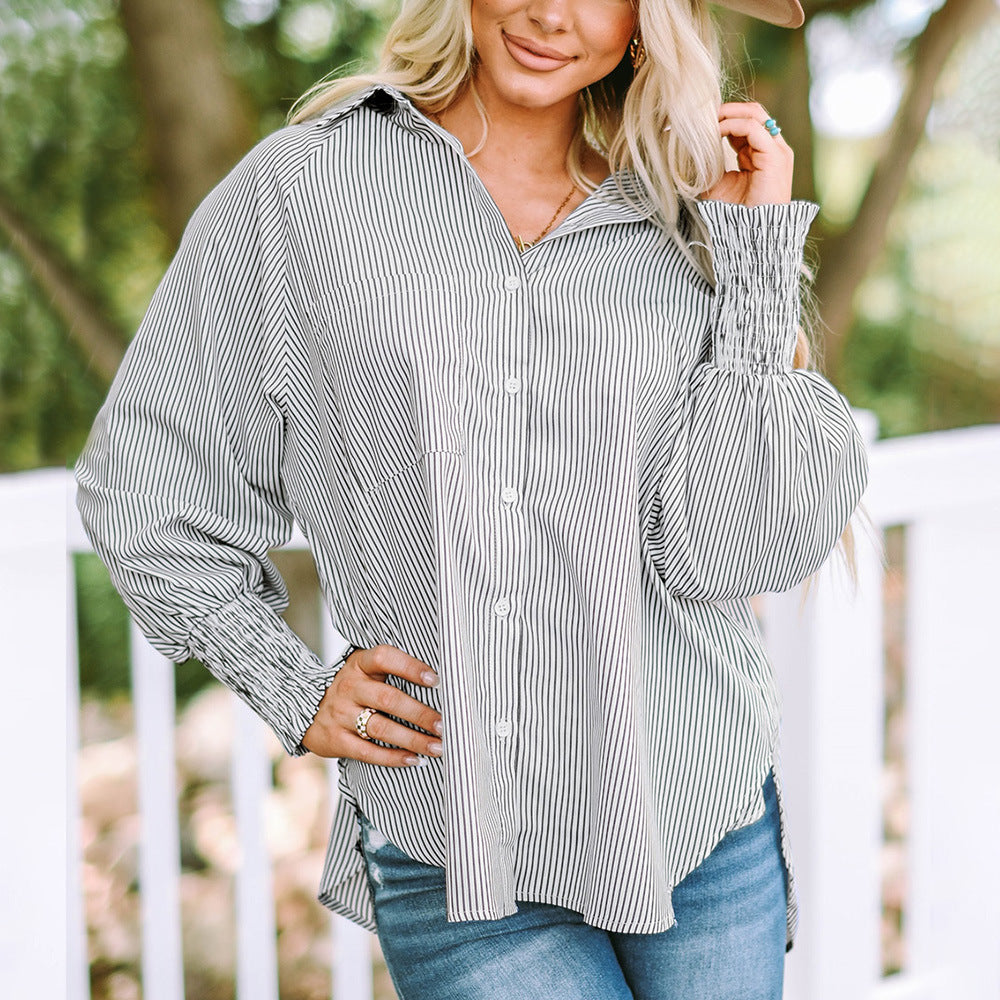 Nola | Women's Oversized Striped Button Down Shirt Light Blue