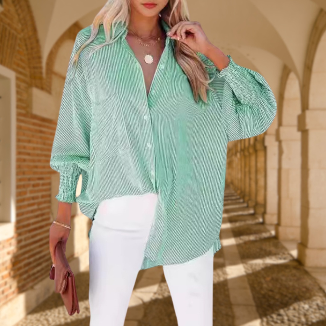 Nola | Women's Oversized Striped Button Down Shirt Light Blue