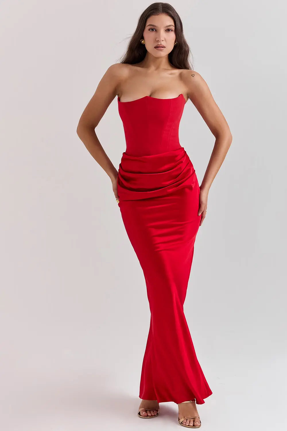 Vera | Women's Strapless Satin Maxi Dress Black