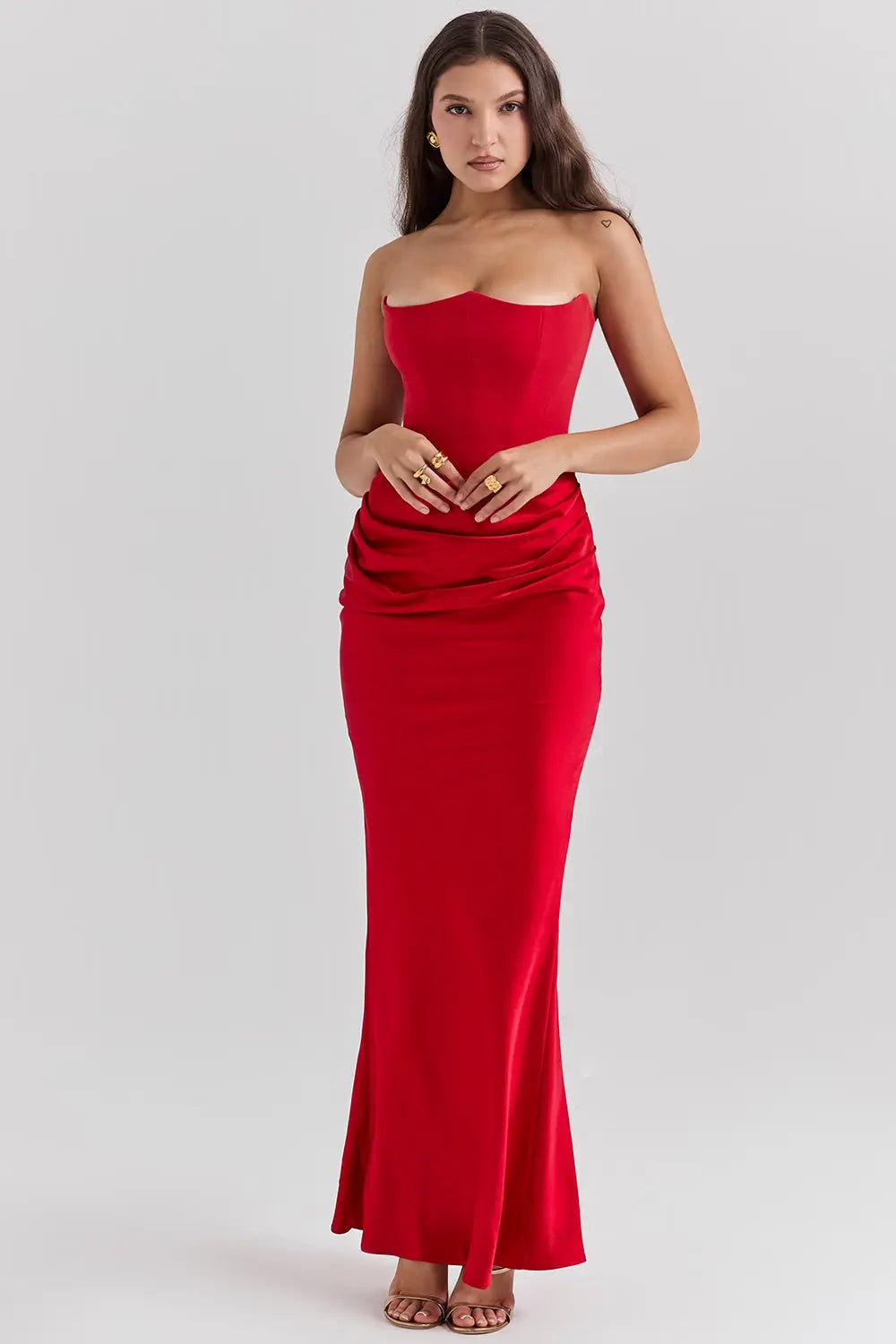 Vera | Women's Strapless Satin Maxi Dress Black