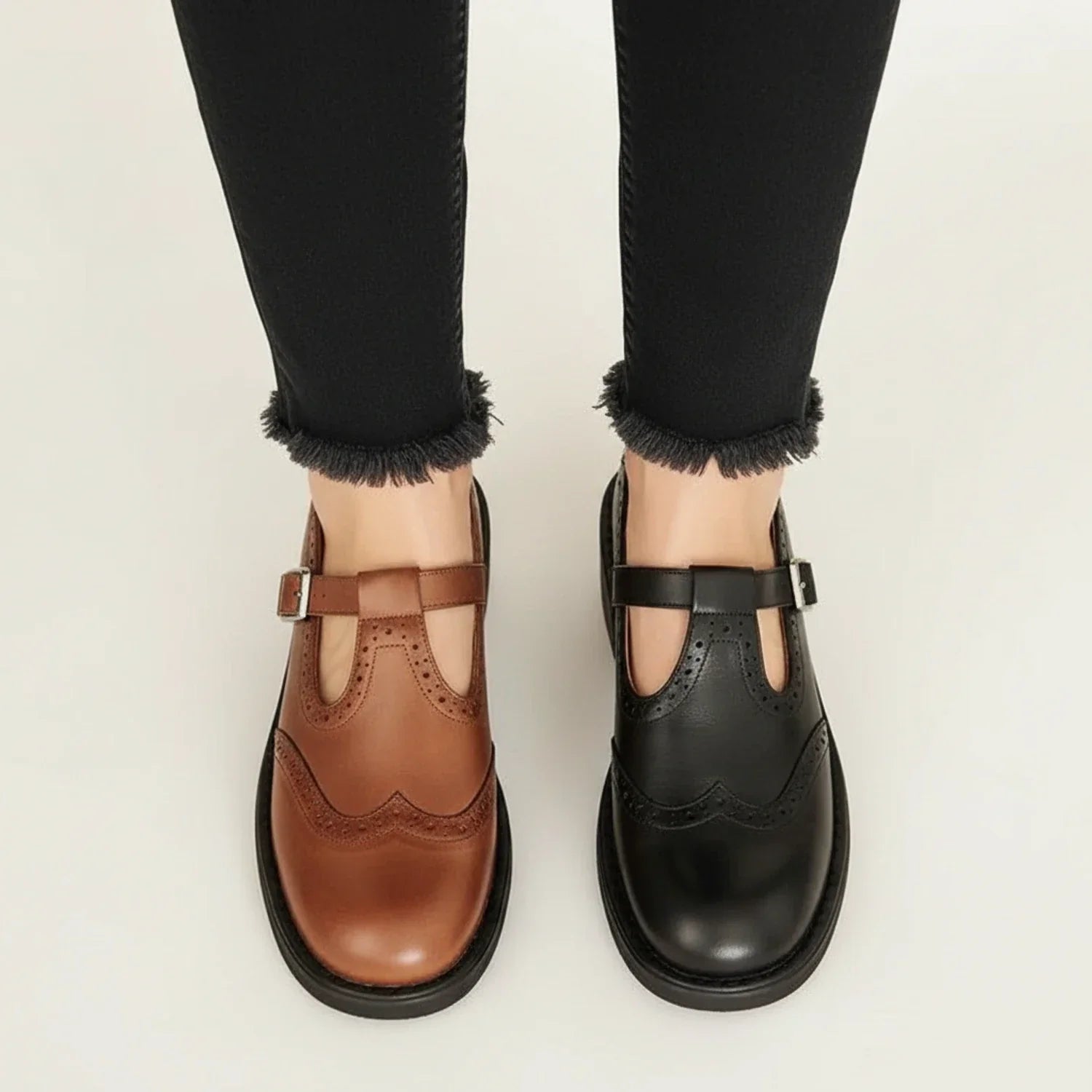 Rosa | Women's Brown Leather Mary Jane T Strap Shoes