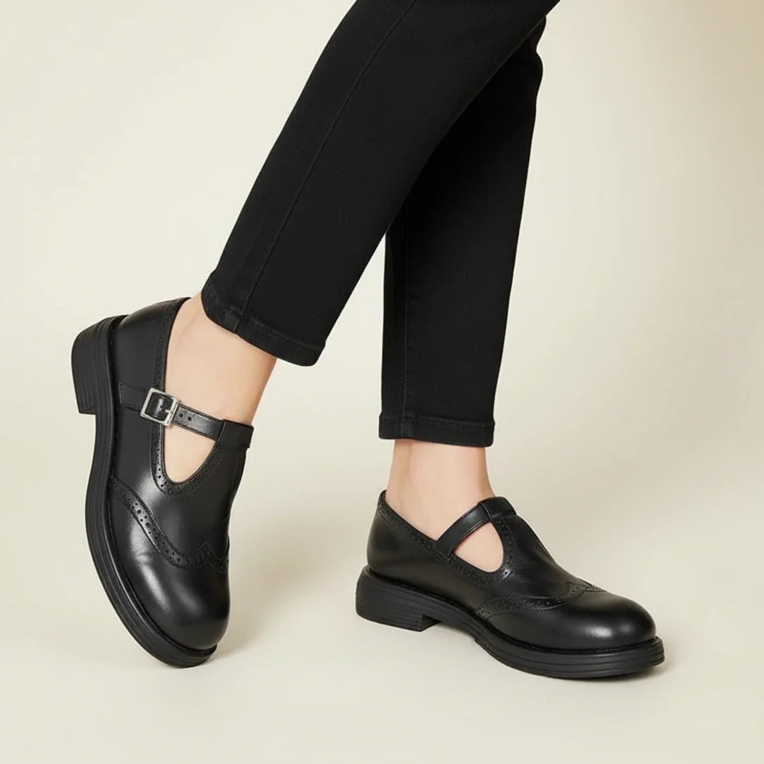 Rosa | Women's Brown Leather Mary Jane T Strap Shoes