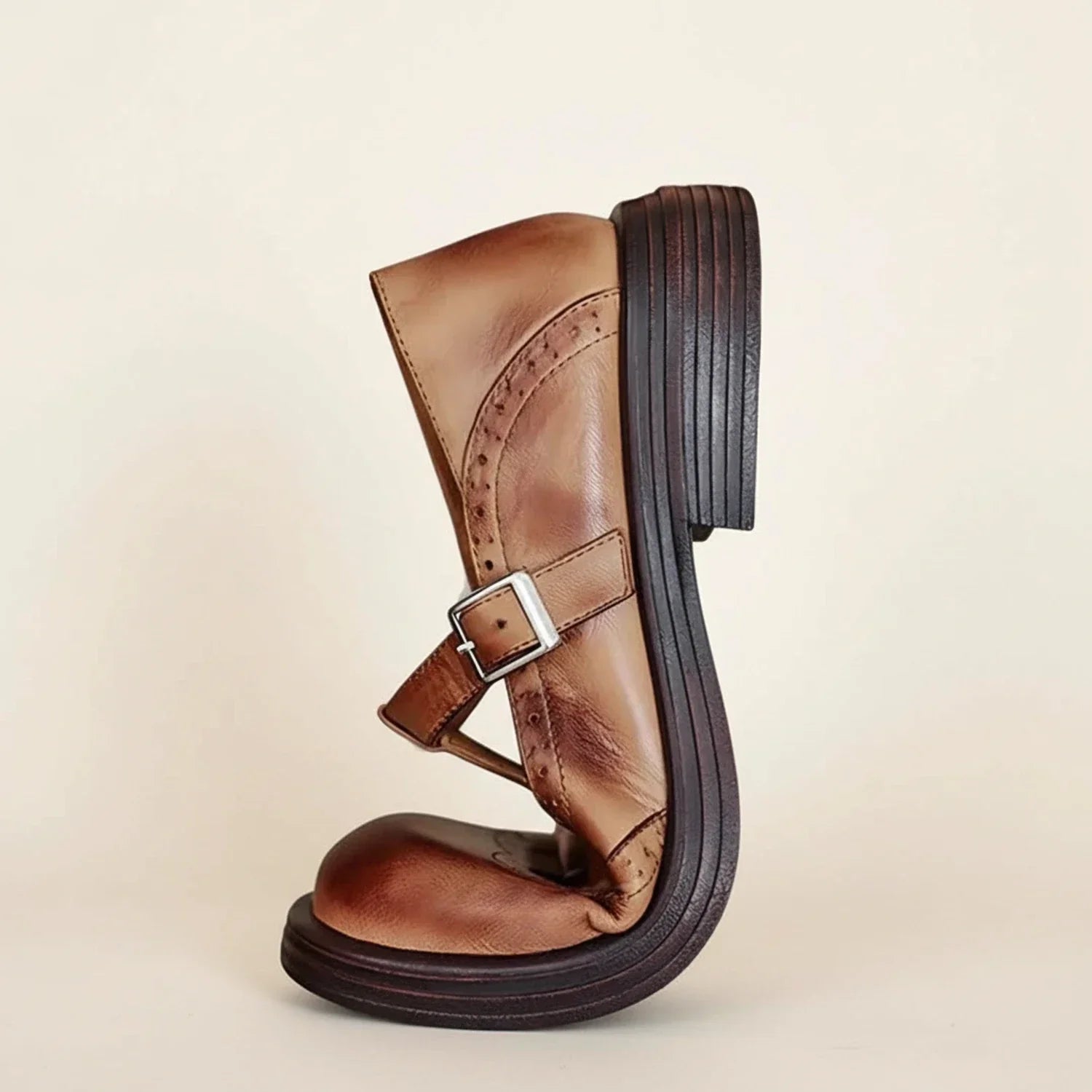 Rosa | Women's Brown Leather Mary Jane T Strap Shoes