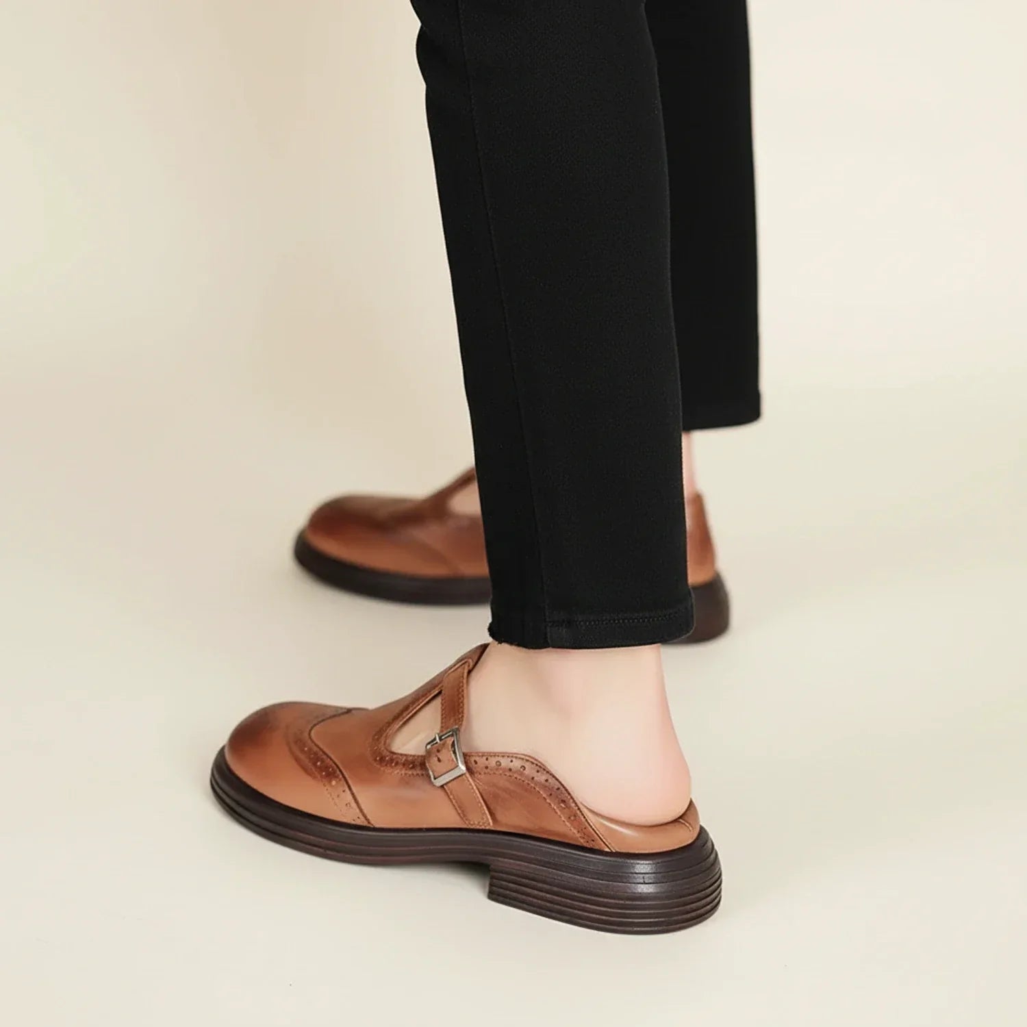Rosa | Women's Brown Leather Mary Jane T Strap Shoes