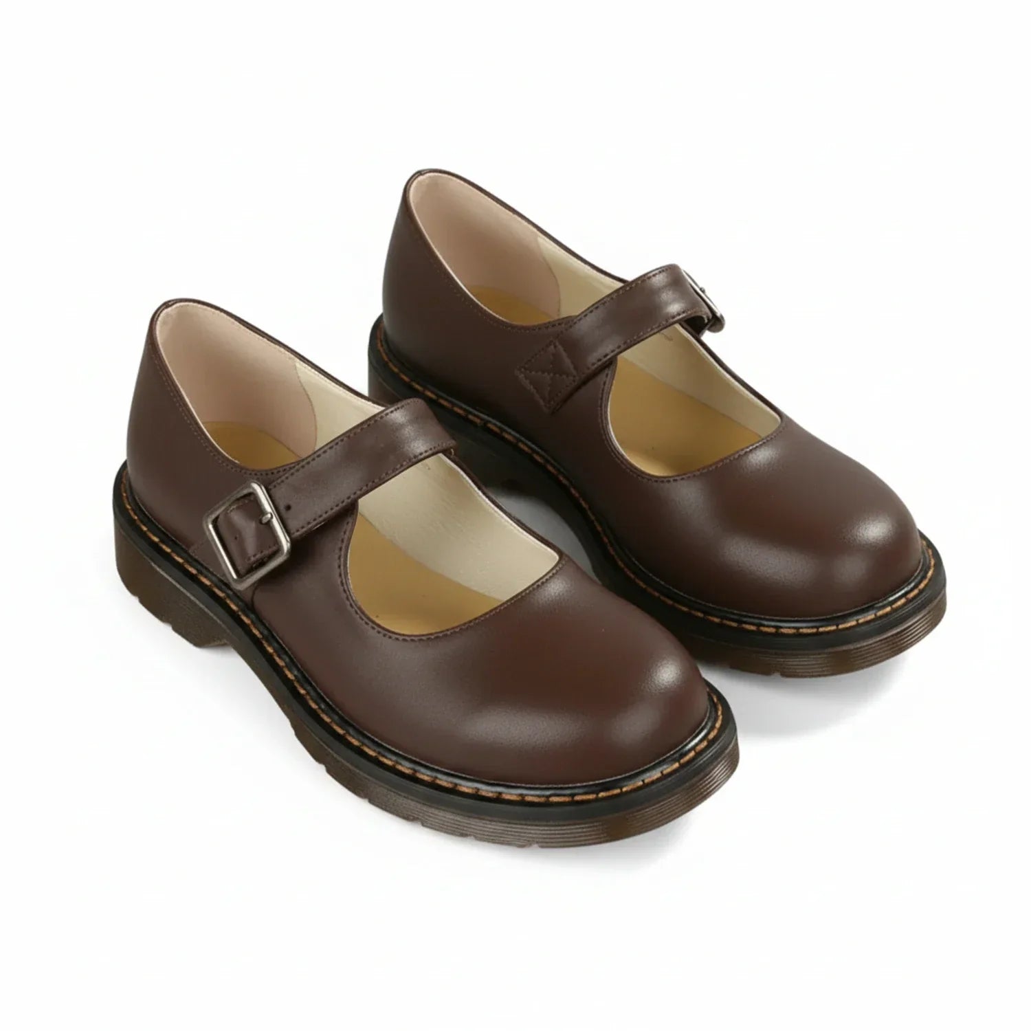 Ayla | Women's Leather Mary Jane Shoes Brown Platform