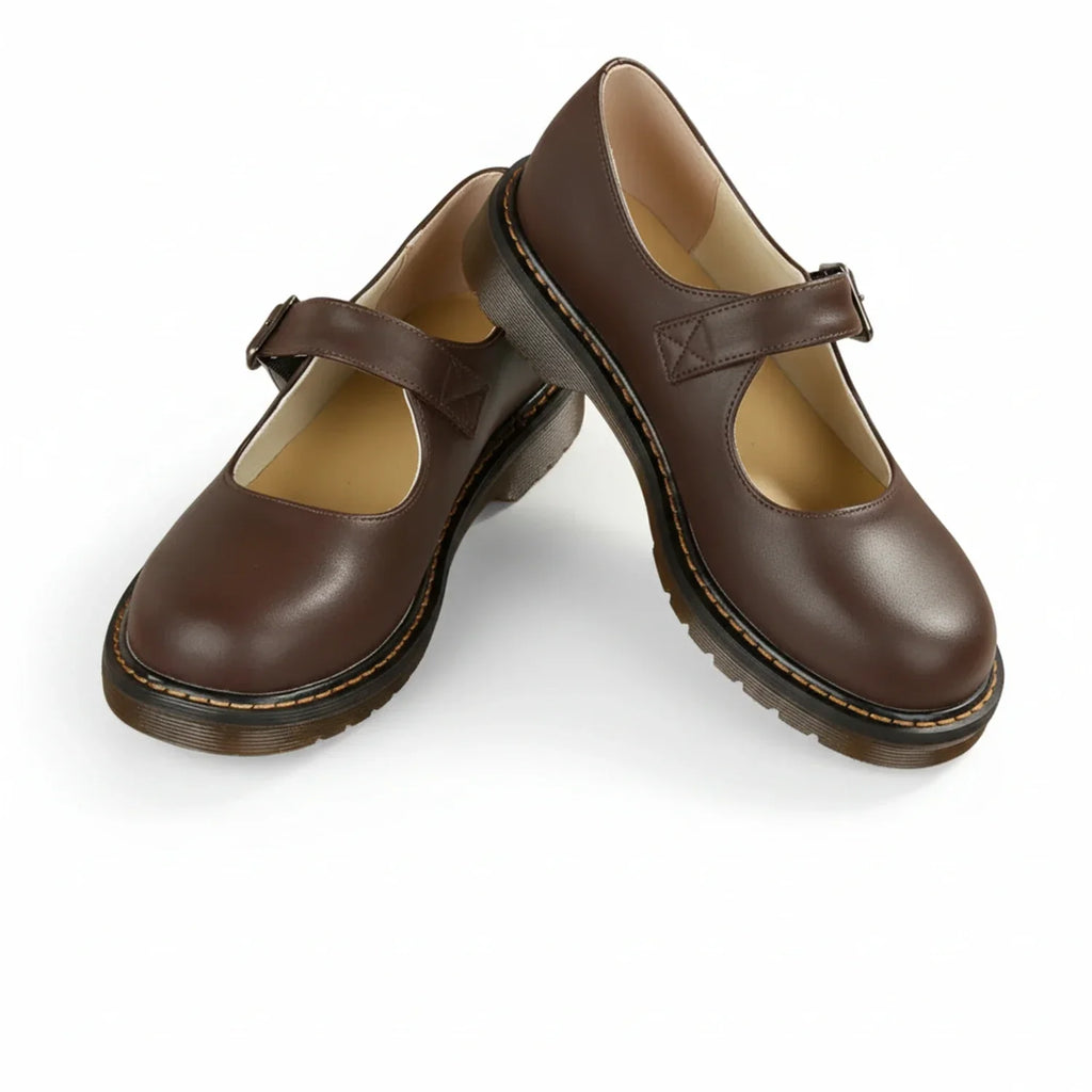 Dama Washington Ayla women's leather mary jane shoes brown platform - front view