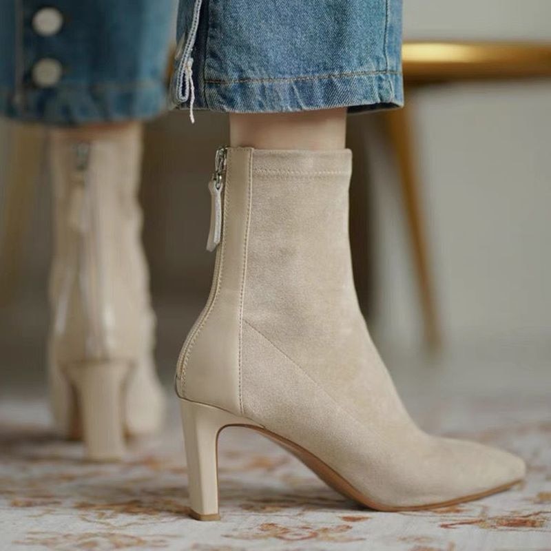 Cleo | Women's Pointed Toe Suede Ankle Boots Black Heel
