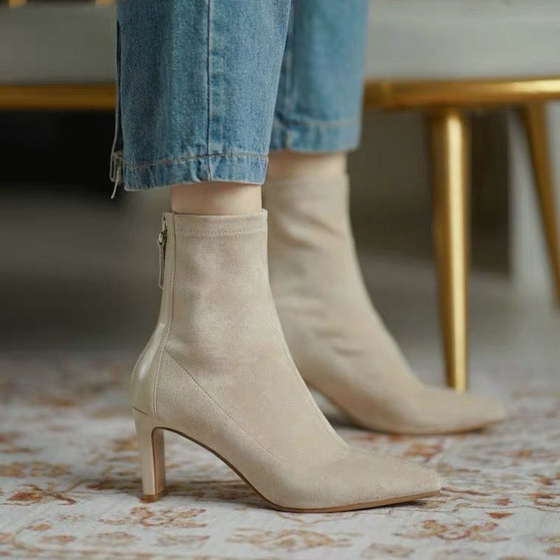 Cleo | Women's Pointed Toe Suede Ankle Boots Black Heel