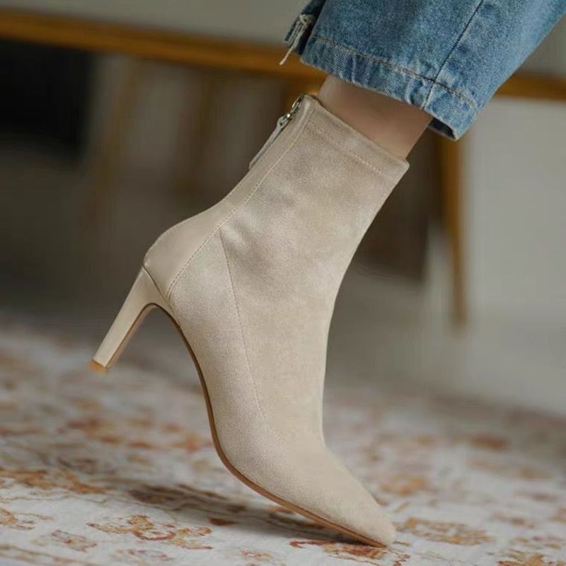 Cleo | Women's Pointed Toe Suede Ankle Boots Black Heel