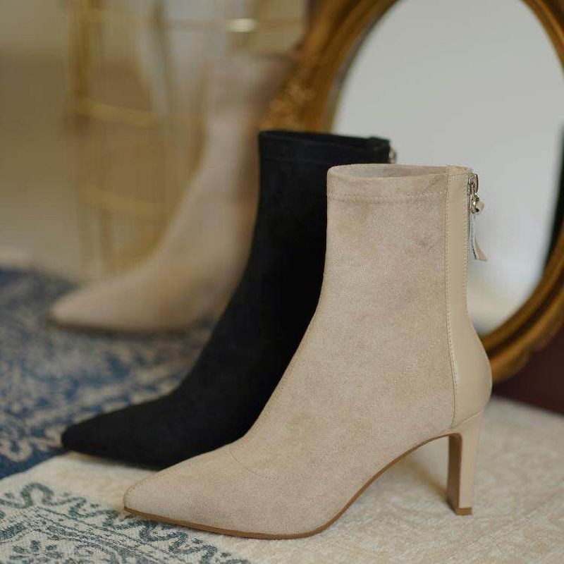 Cleo | Women's Pointed Toe Suede Ankle Boots Black Heel
