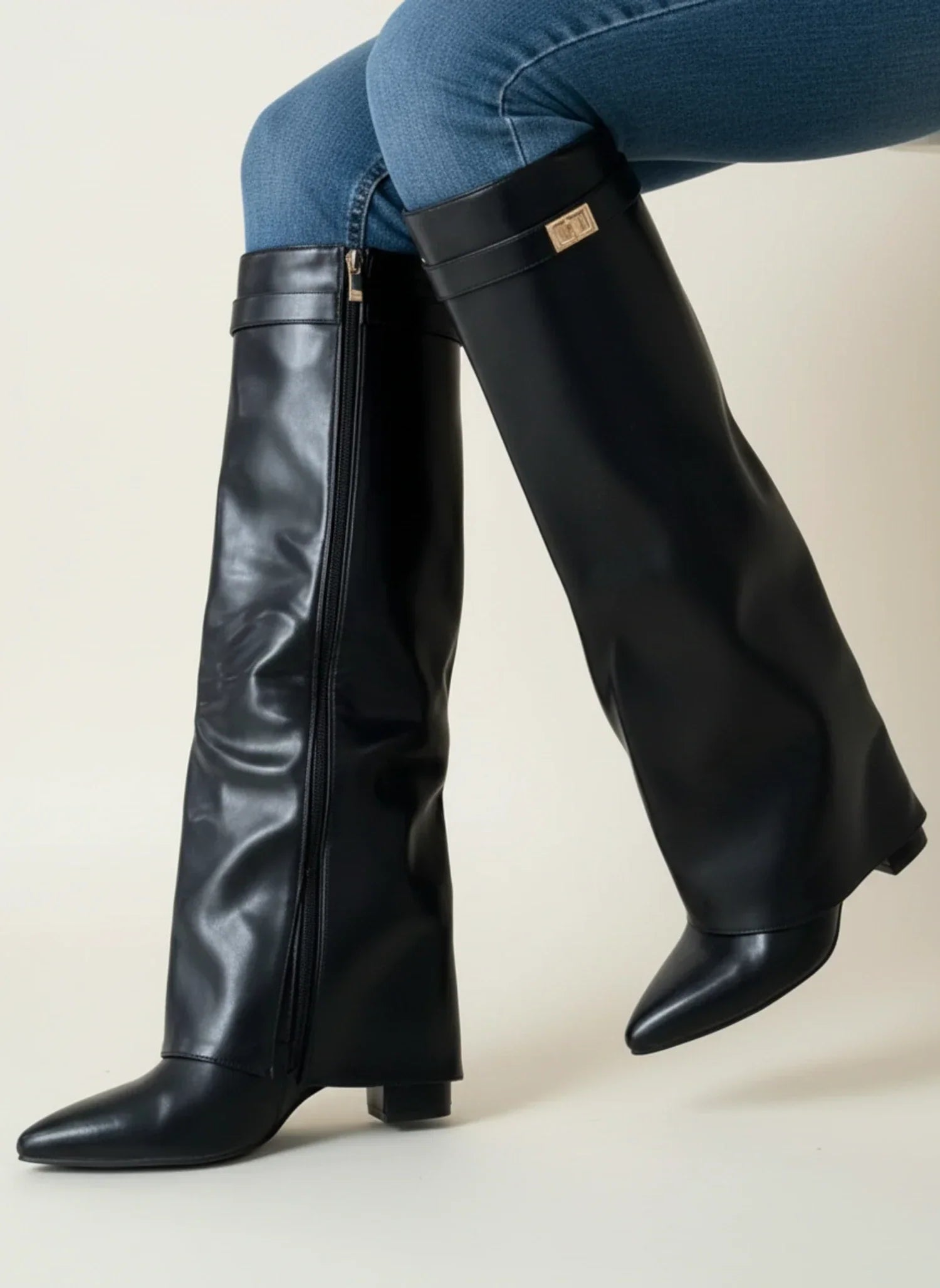 Isla | Women's Suede Slouch Boots Cream Pointed Toe