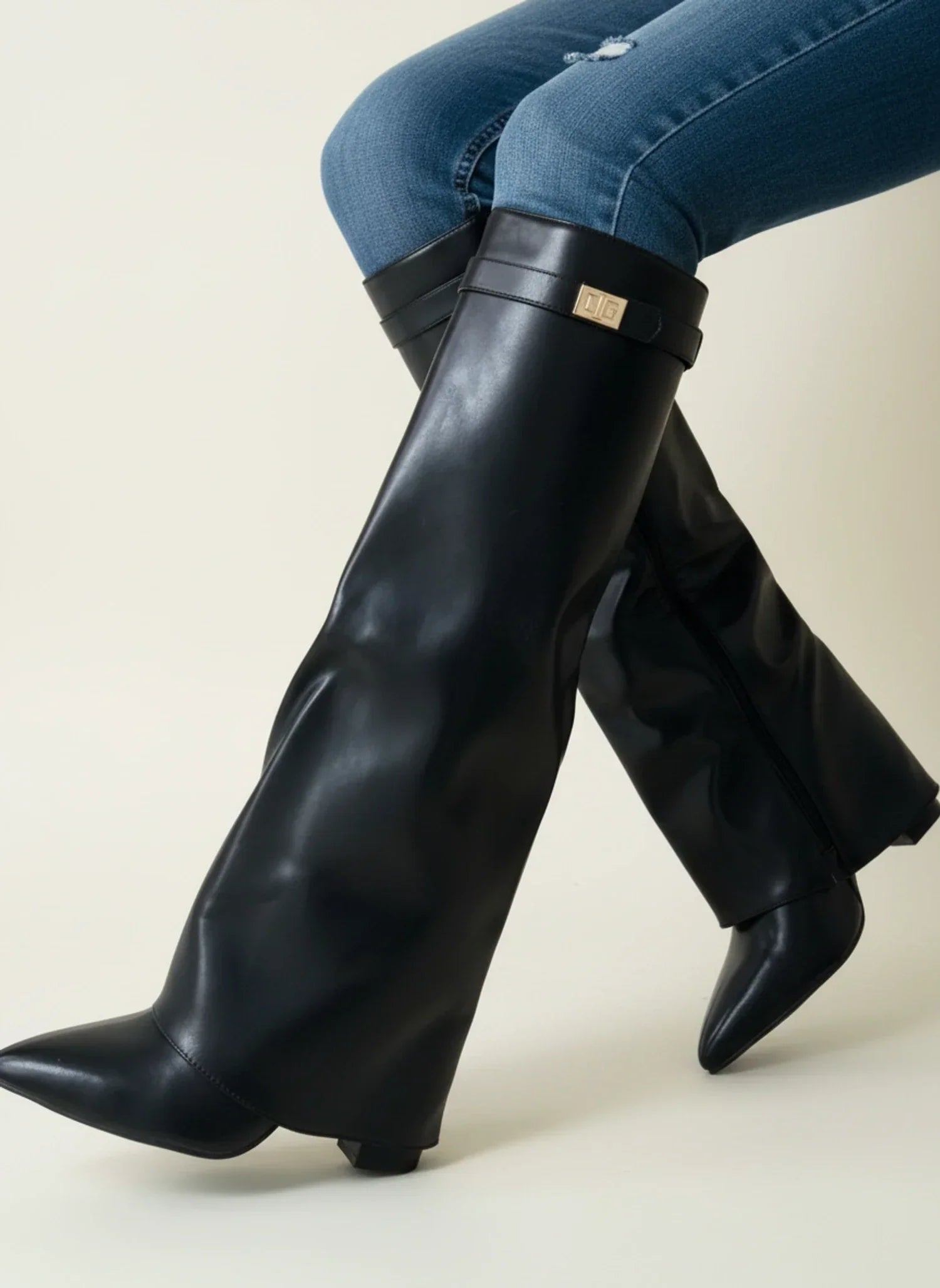 Isla | Women's Suede Slouch Boots Cream Pointed Toe