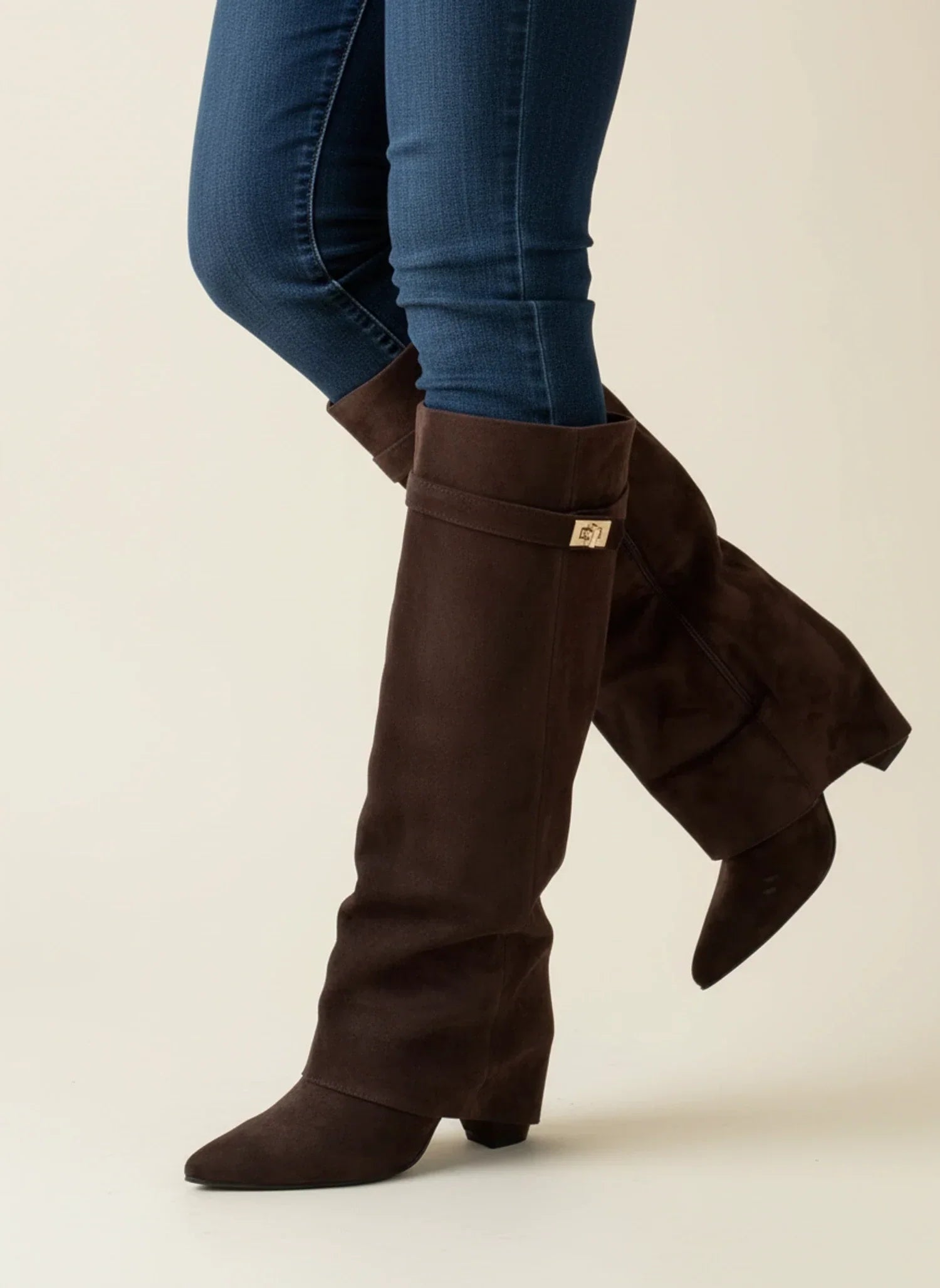 Isla | Women's Suede Slouch Boots Cream Pointed Toe