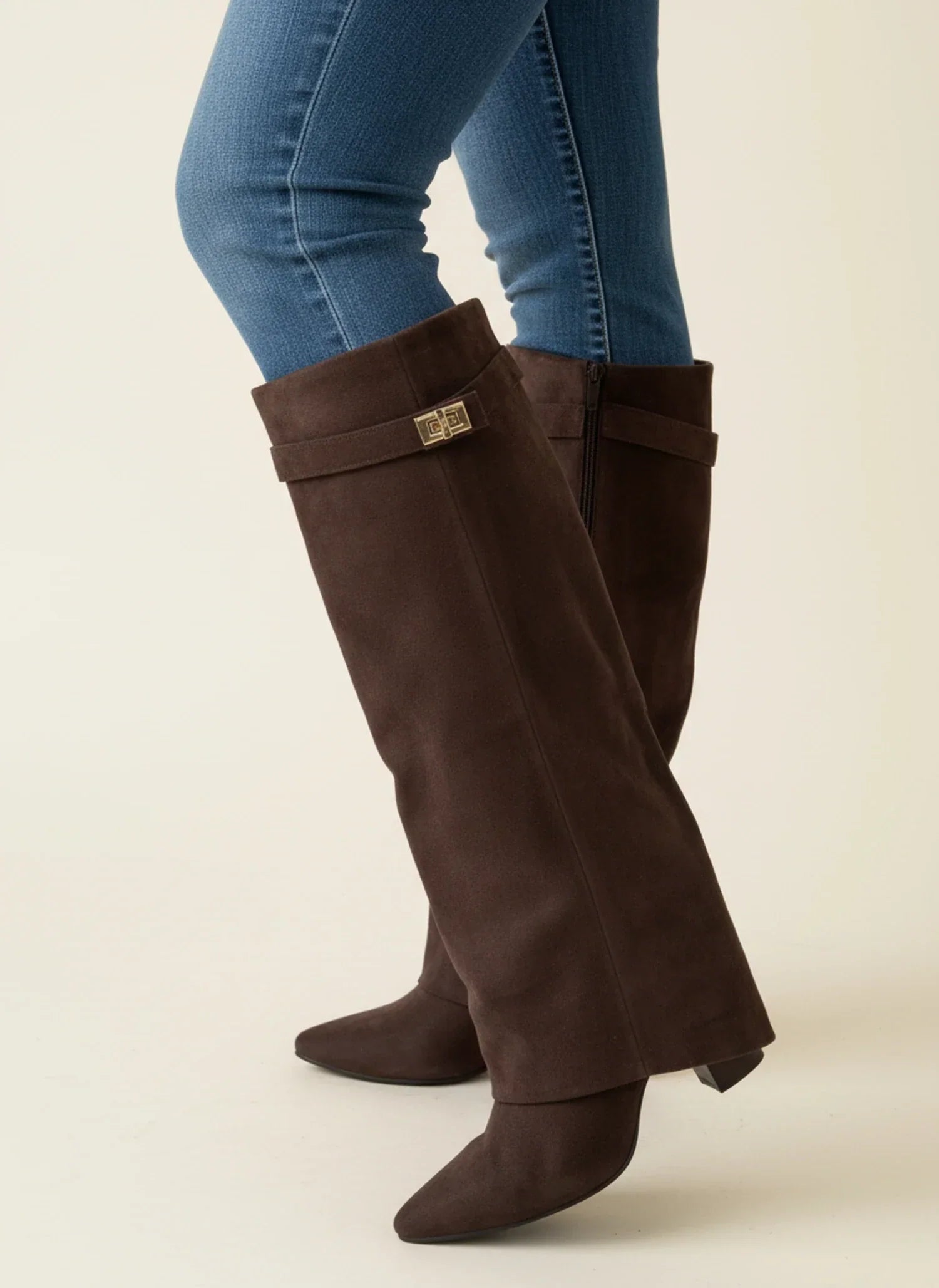 Isla | Women's Suede Slouch Boots Cream Pointed Toe